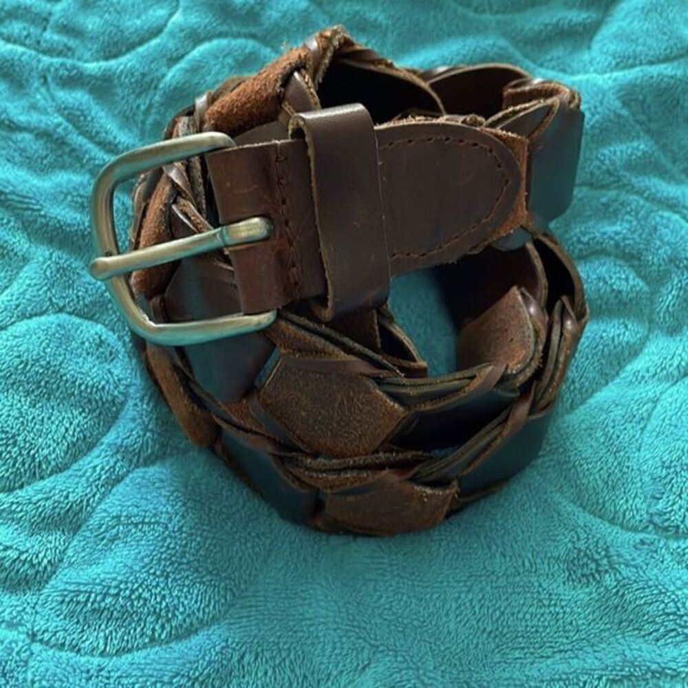 Leather and Suede Brown Belt with Brass Buckle